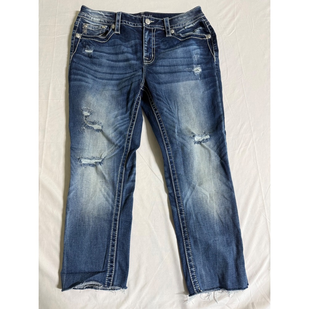 Miss Me Curvy Skinny Distressed Jeans Medium Wash Raw Hem M584B Size 33